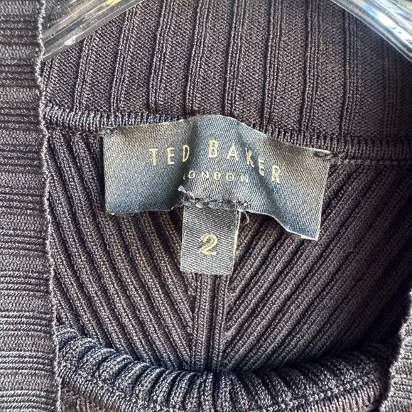 Ted Baker Long Sleeve Turtleneck Ribbed Knit Black Sweater Women's Size 2 - Picture 3 of 9